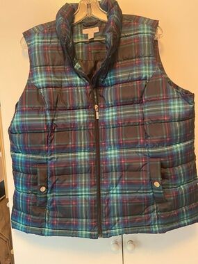Charter Club Plaid Puffer Vest in Teal, Black, Navy & Purple